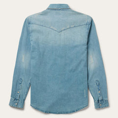 Distressed Denim Western Shirt Blue | Men Stetson Western Shirts