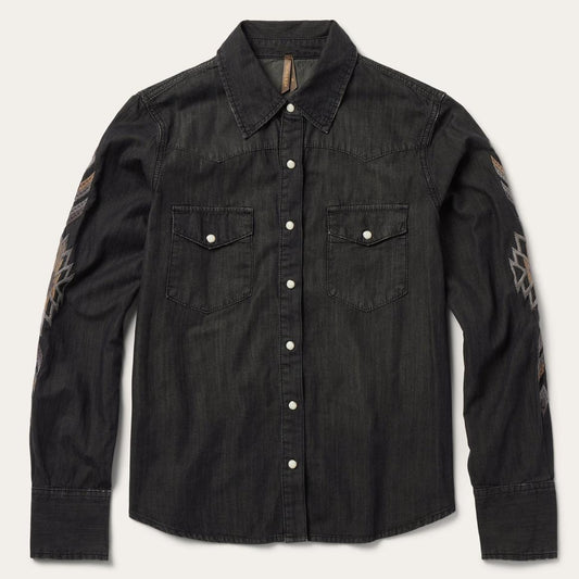 Embroidered Black Denim Shirt Black | Women Stetson Western Shirts