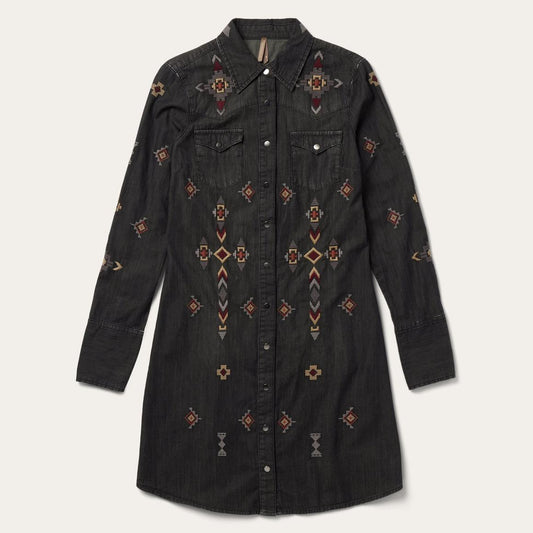 Embroidered Black Denim Shirt Dress Black | Women Stetson Shirt Dresses