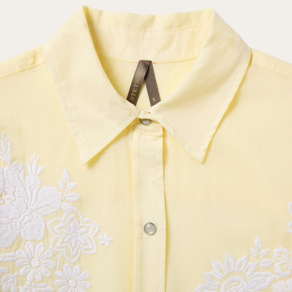 Embroidered Cotton Lawn Snap Front Shirt Yellow | Women Stetson Western Shirts