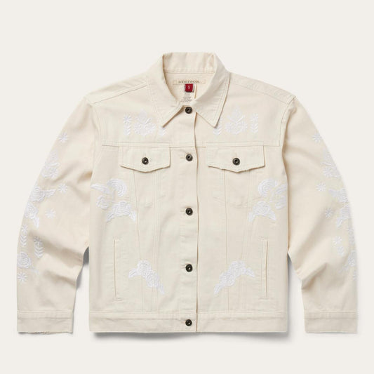 Embroidered Cream Denim Jacket White | Women Stetson Jackets