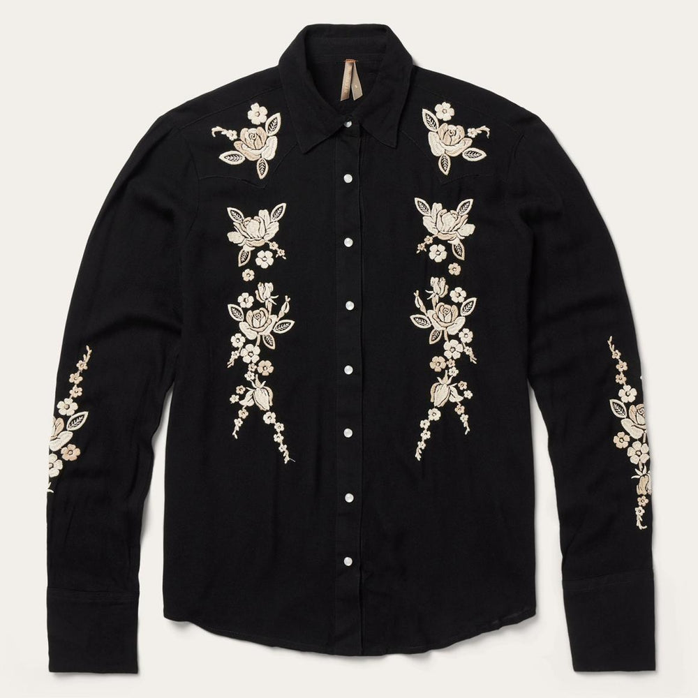 Embroidered Crepe Western Shirt Black | Women Stetson Western Shirts
