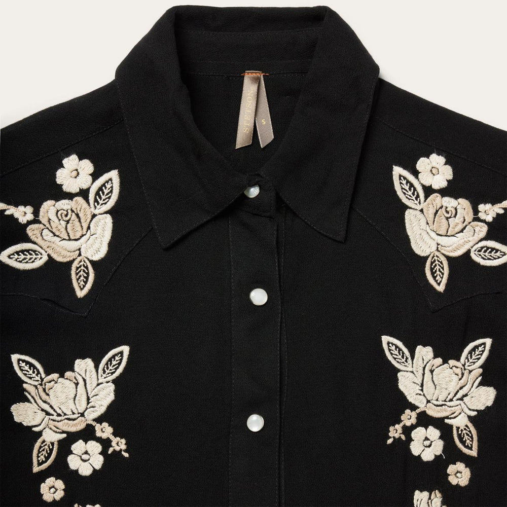 Embroidered Crepe Western Shirt Black | Women Stetson Western Shirts