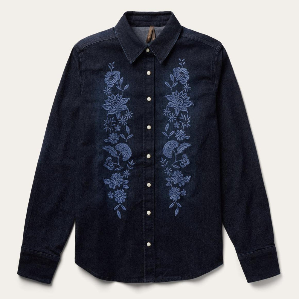 Embroidered Dark Denim Snap Front Shirt Blue | Women Stetson Western Shirts