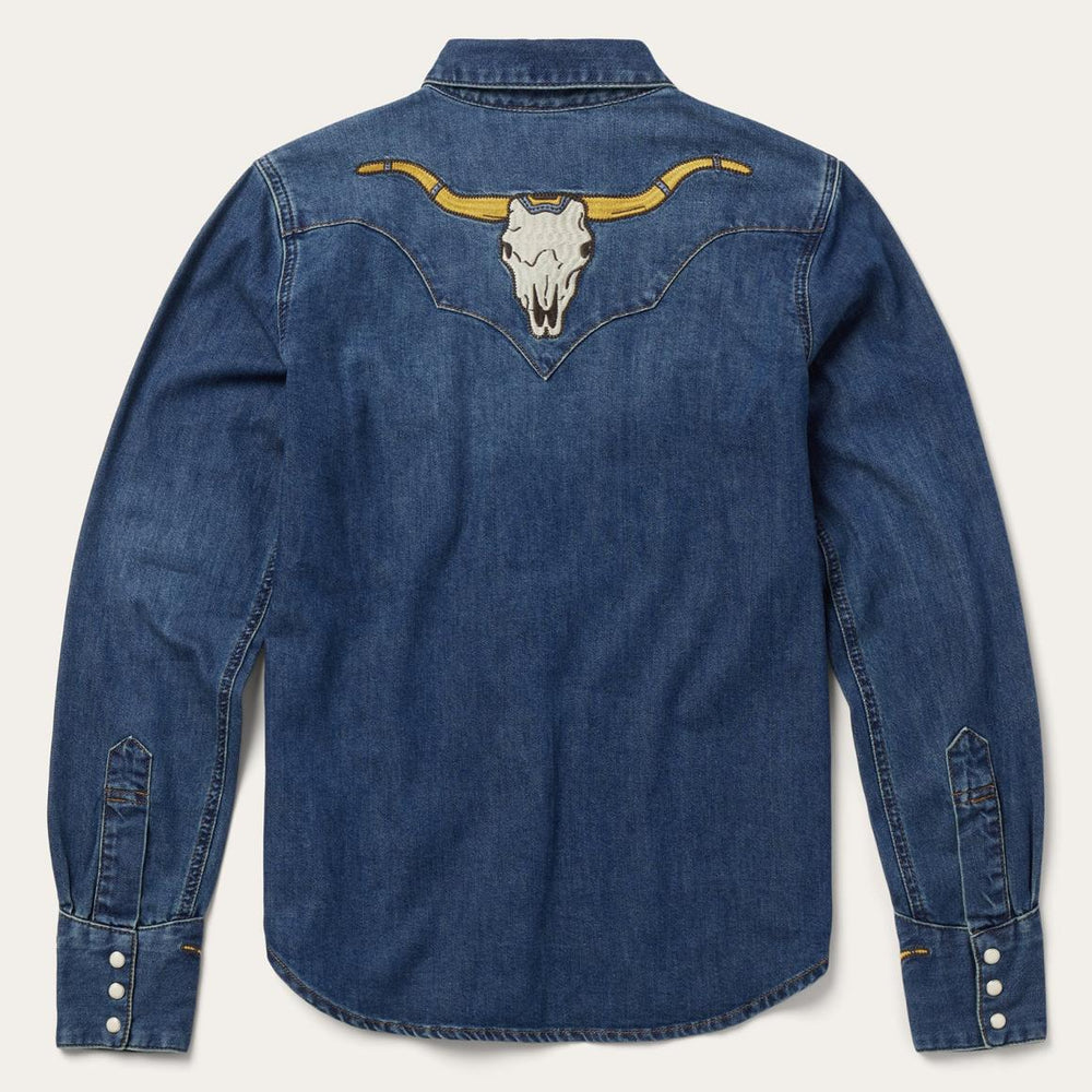 Embroidered Dark Denim Western Shirt Blue | Women Stetson Denim Shirts