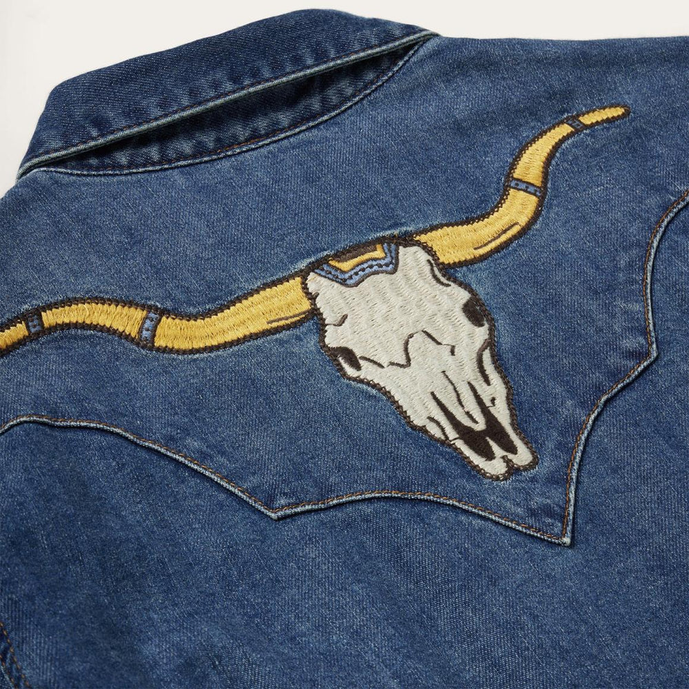 Embroidered Dark Denim Western Shirt Blue | Women Stetson Western Shirts
