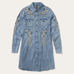 Embroidered Denim Twill Shirt Dress Blue | Women Stetson Mini