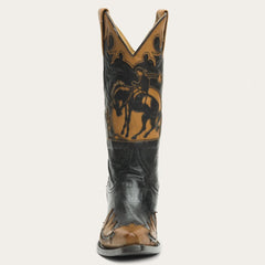 Faye Cowgirl & Horse Underlay Leather Boot Black | Women Stetson Western