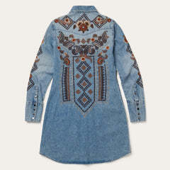 Floral Embroidered Denim Shirt Dress Blue | Women Stetson Mini