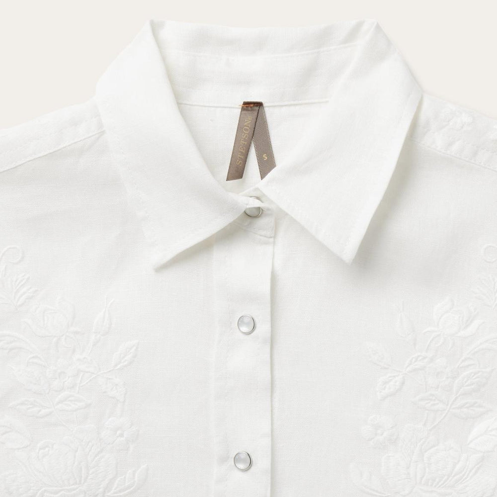 Floral Embroidered White Linen Shirt White | Women Stetson Western Shirts