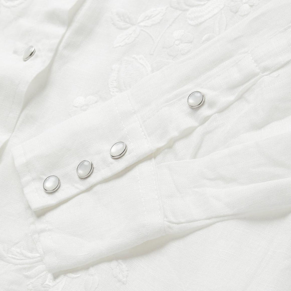 Floral Embroidered White Linen Shirt White | Women Stetson Western Shirts