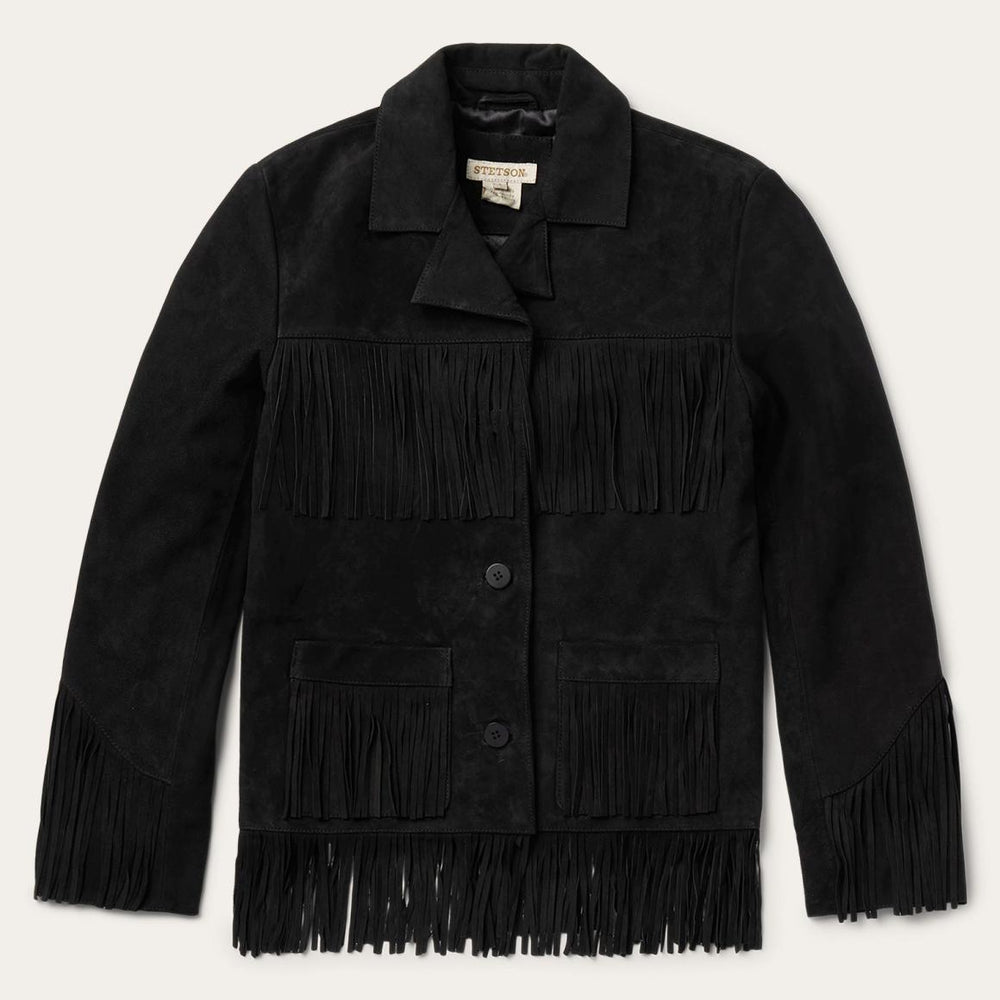 Fringe Suede Jacket Black | Women Stetson Jackets