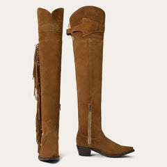 Glam Over-The-Knee Fringe Boot Tan Suede | Women Stetson Western
