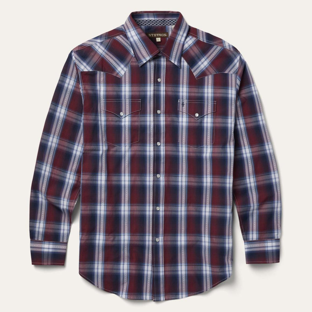 Good Luck Plaid Western Shirt Wine | Men Stetson Western Shirts