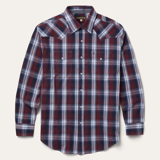 Good Luck Plaid Western Shirt Wine | Men Stetson Western Shirts