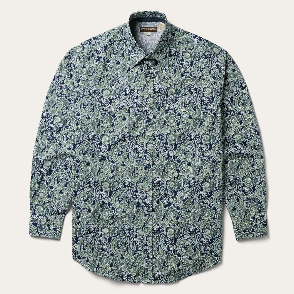 Greenspring Paisley Print Western Shirt Blue | Men Stetson Classic Cut