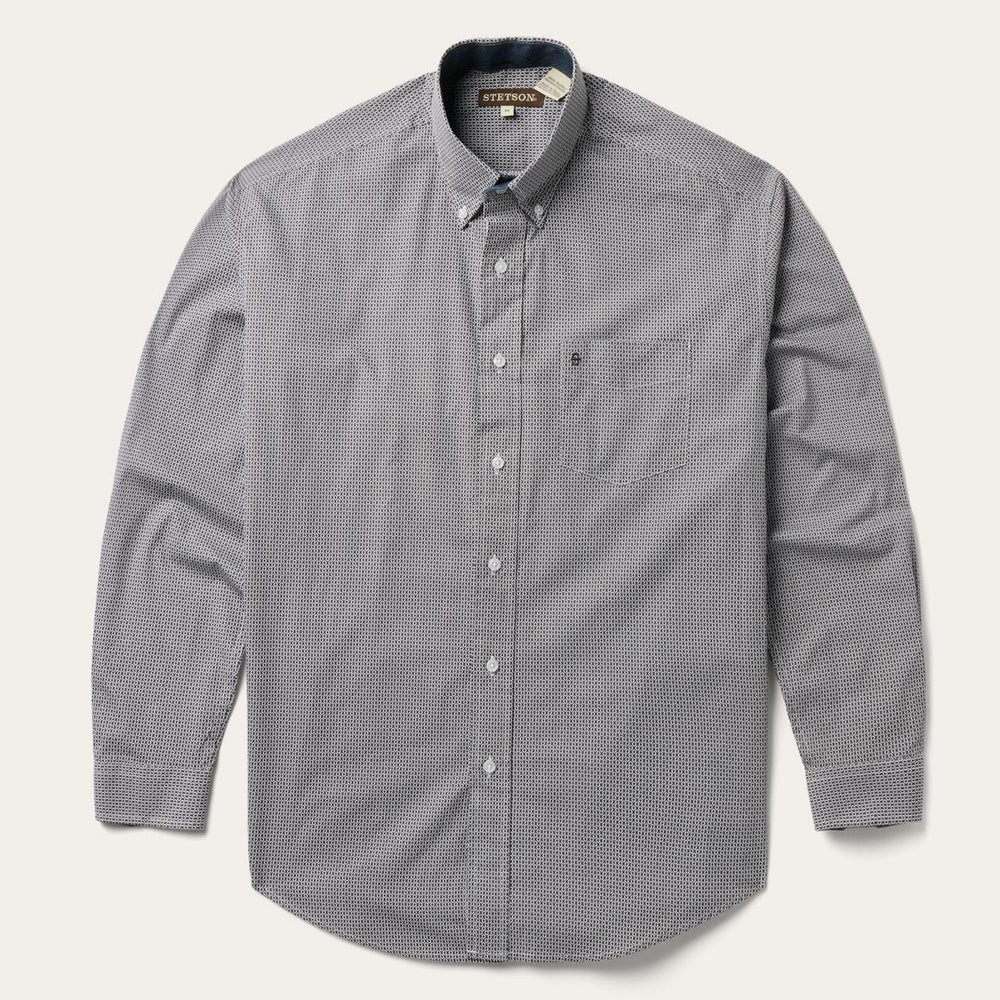 Grey Geo Print Button Front Shirt Grey | Men Stetson Western Shirts