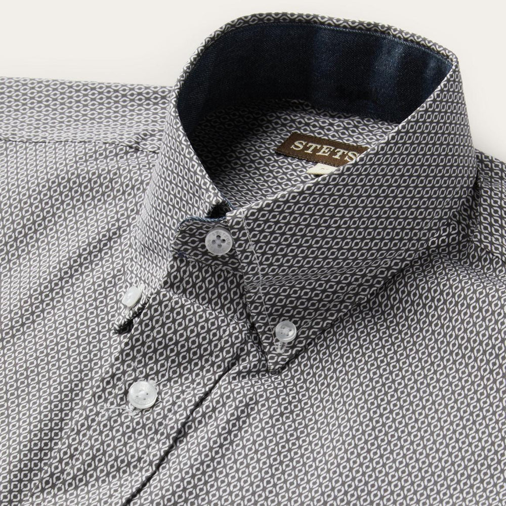 Grey Geo Print Button Front Shirt Grey | Men Stetson Western Shirts