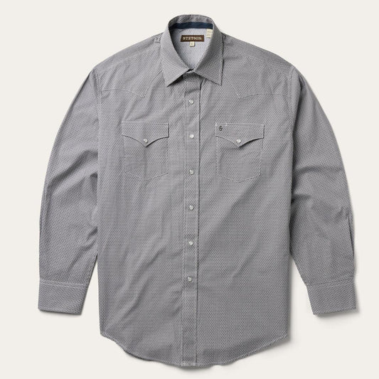 Grey Geo Print Western Shirt Grey | Men Stetson Western Shirts