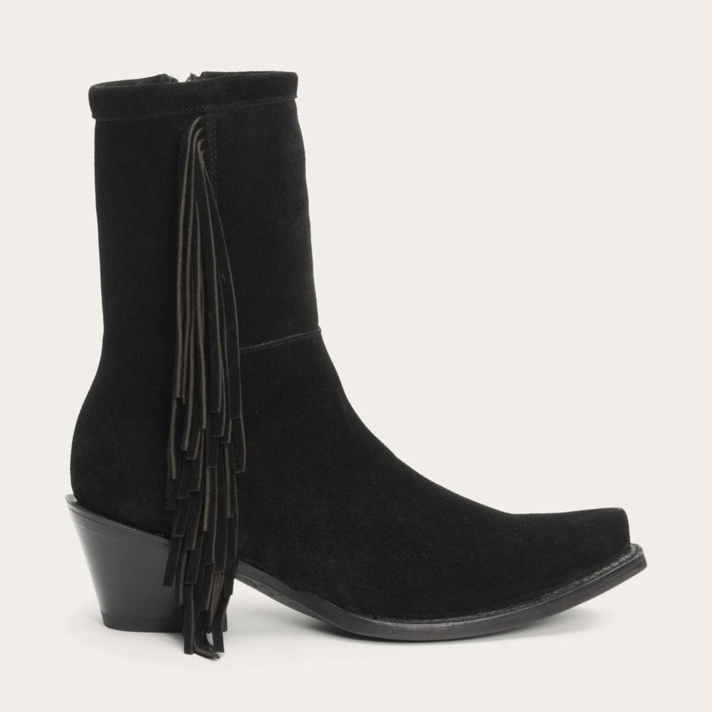 Halle Suede Fringe Side Zip Boot Black | Women Stetson Western