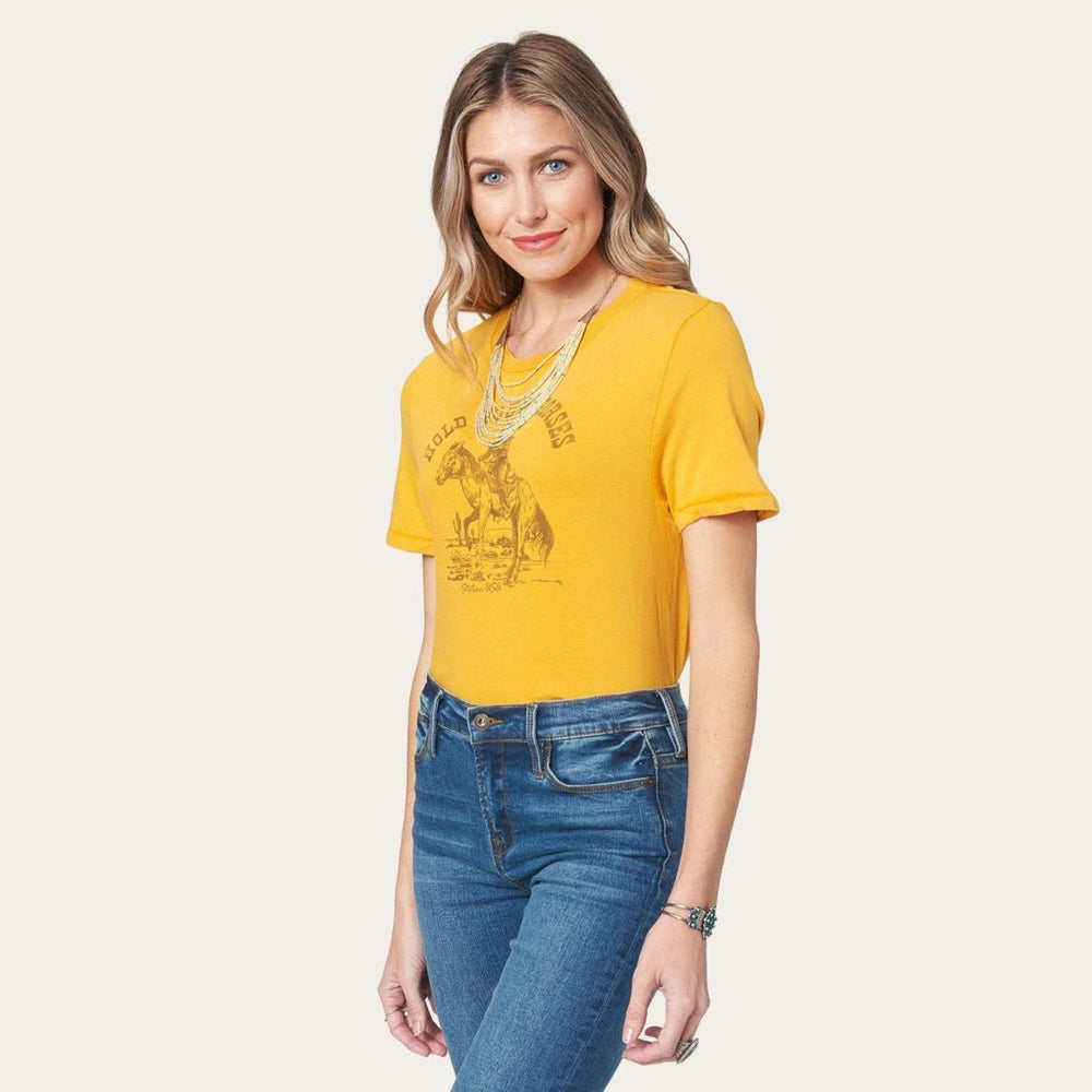 Hold Your Horses Graphic Tee Yellow | Women Stetson Tees