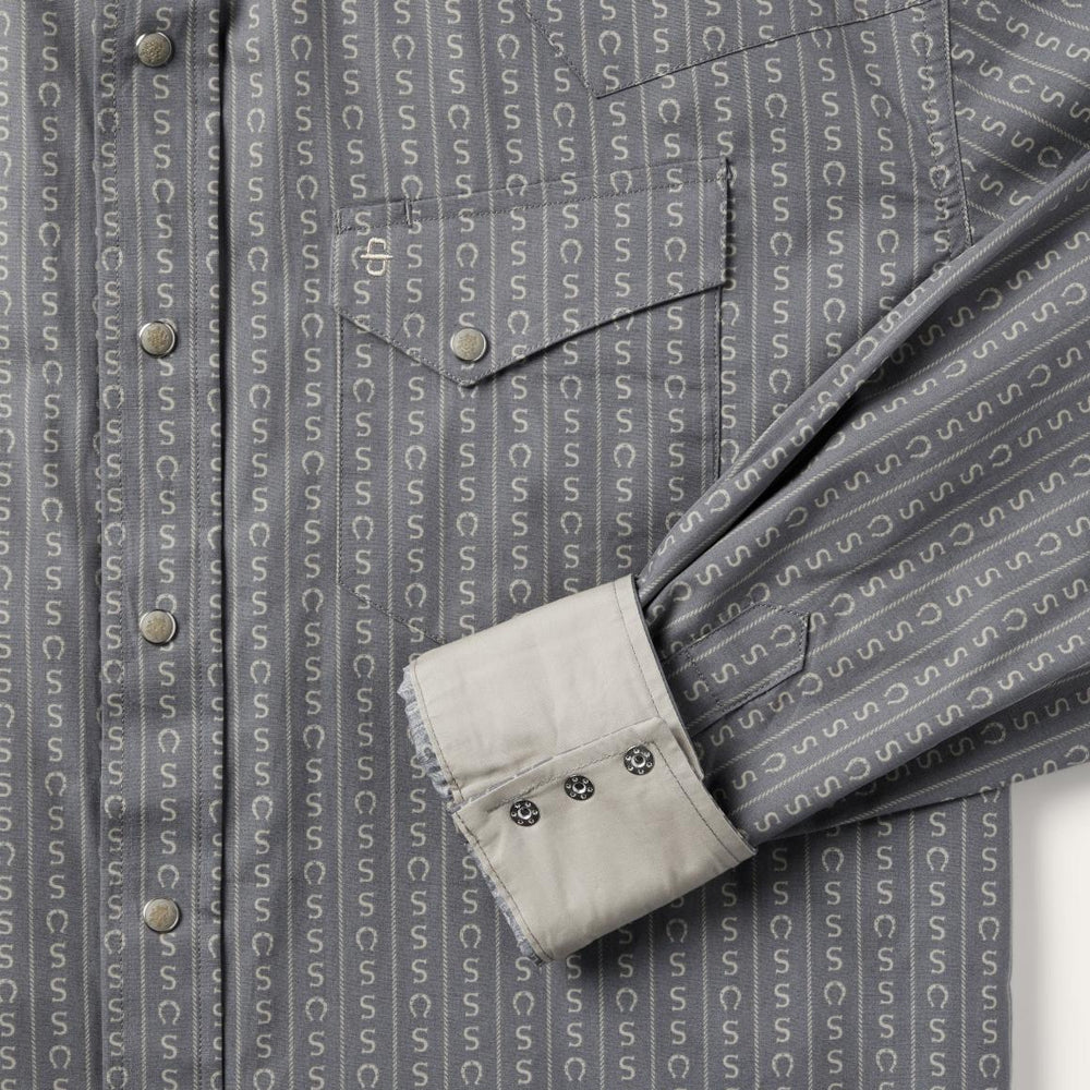 Horseshoe Stripe Print Shirt Grey | Men Stetson Classic Cut
