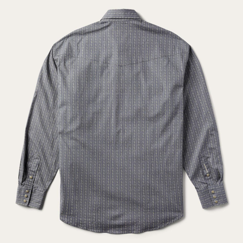 Horseshoe Stripe Print Shirt Grey | Men Stetson Western Shirts