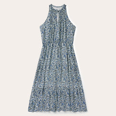 Indigo Tapestry Print Prairie Dress Blue | Women Stetson Midi