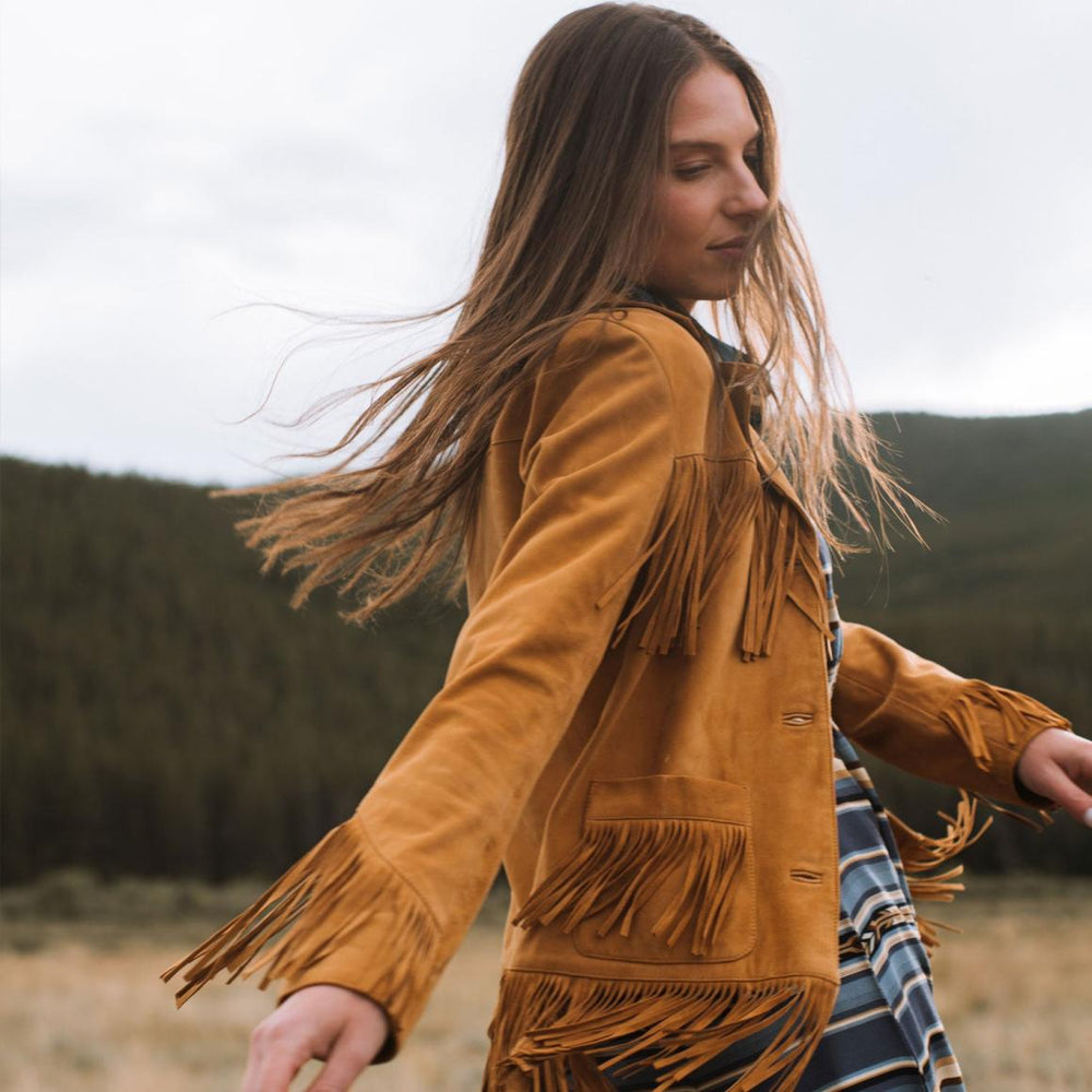Lamb Suede Fringed Jacket Brown | Women Stetson Jackets