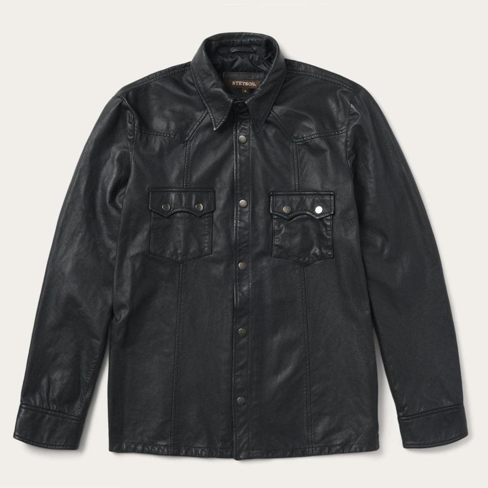 Leather Western Shirt Jacket Black | Men Stetson Jackets