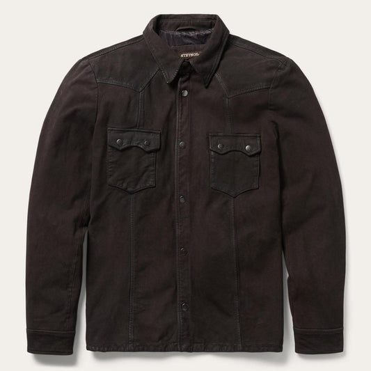 Leather Western Shirt Jacket Brown | Men Stetson Jackets