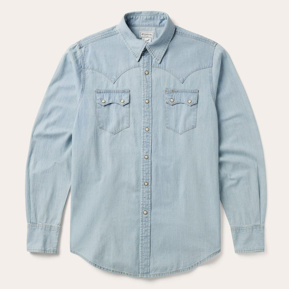 Light Blue Denim Western Shirt Blue | Men Stetson Denim Shirts