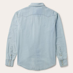 Light Blue Denim Western Shirt Blue | Men Stetson Denim Shirts