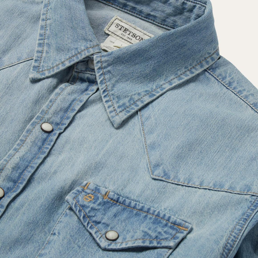 Long-Sleeved Denim Shirt Blue | Men Stetson Western Shirts