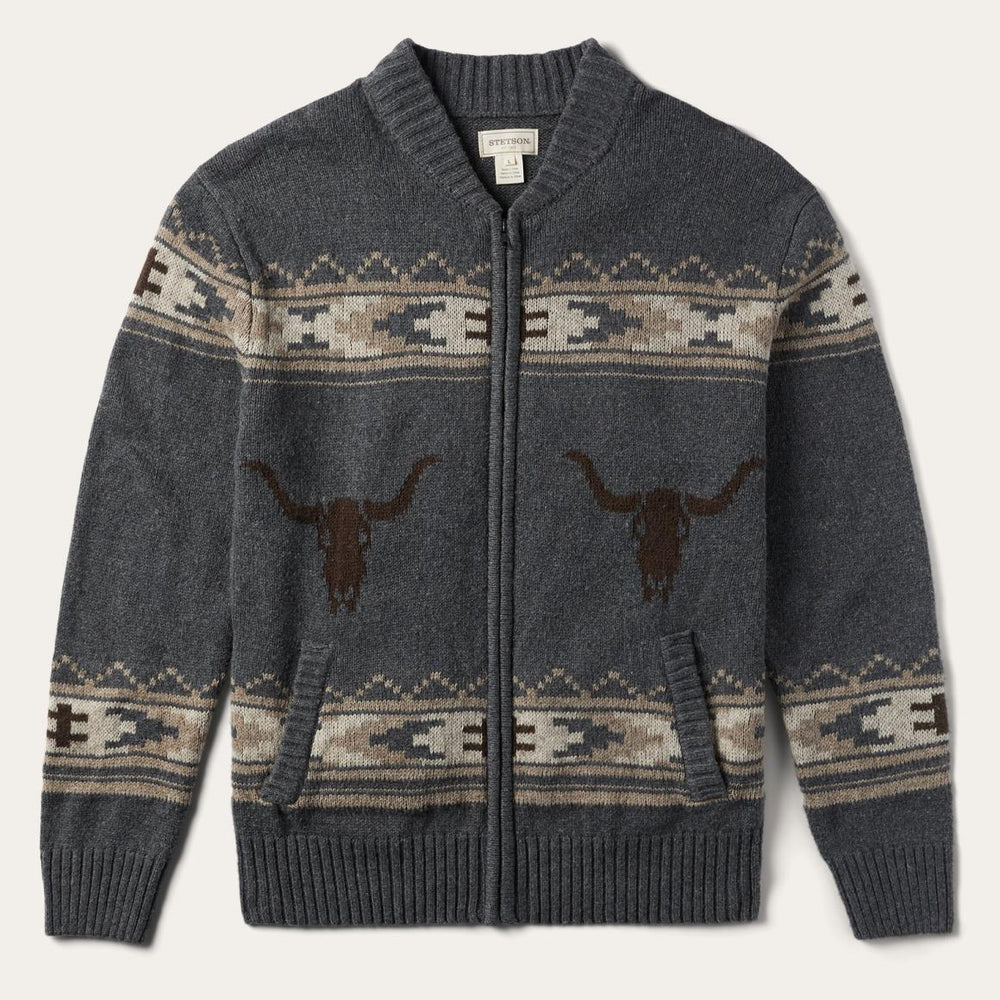 Longhorn Cardigan Grey | Men Stetson Sweaters & Hoodies