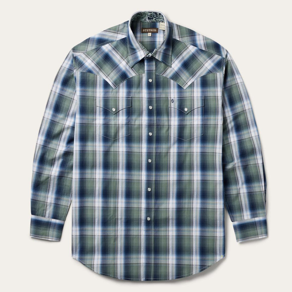 Lucky Diamond Plaid Western Shirt Green | Men Stetson Classic Cut