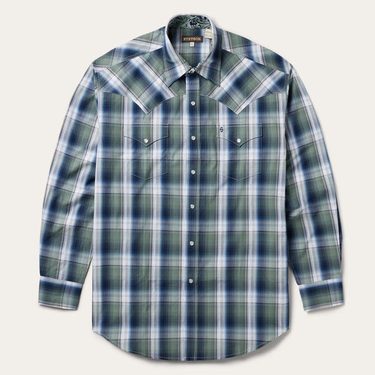 Lucky Diamond Plaid Western Shirt Green | Men Stetson Western Shirts