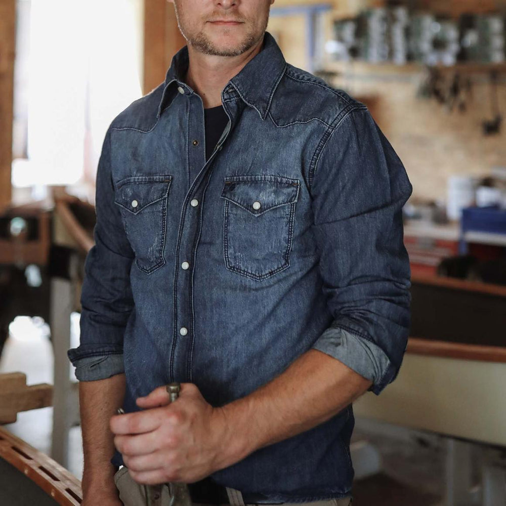 Medium Blue Denim Shirt Blue | Men Stetson Classic Cut