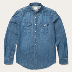 Medium Blue Denim Shirt Blue | Men Stetson Denim Shirts