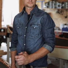 Medium Blue Denim Shirt Blue | Men Stetson Modern Cut