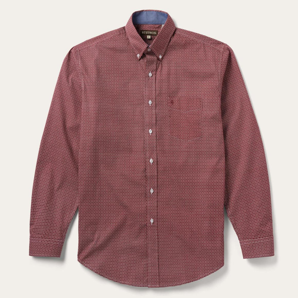 Micro Print Button-Front Shirt Red | Men Stetson Modern Cut