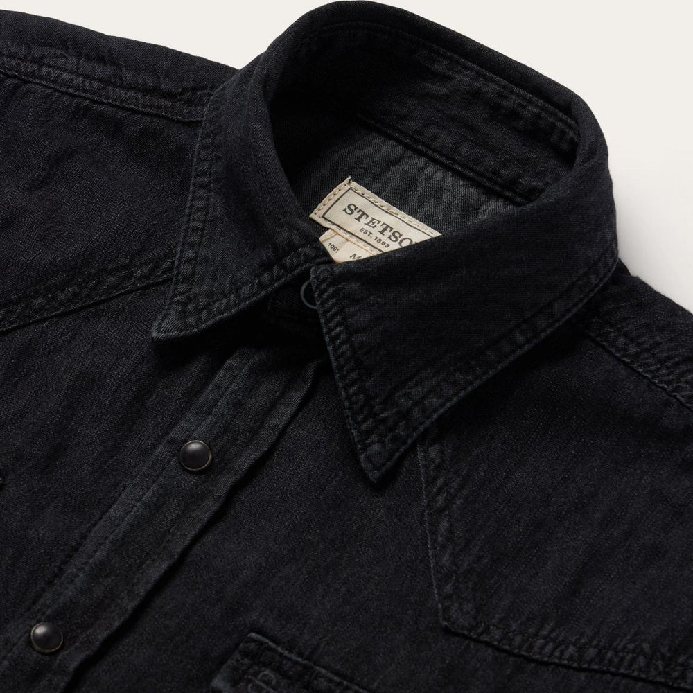 Modern Denim Western Shirt Black | Men Stetson Denim Shirts