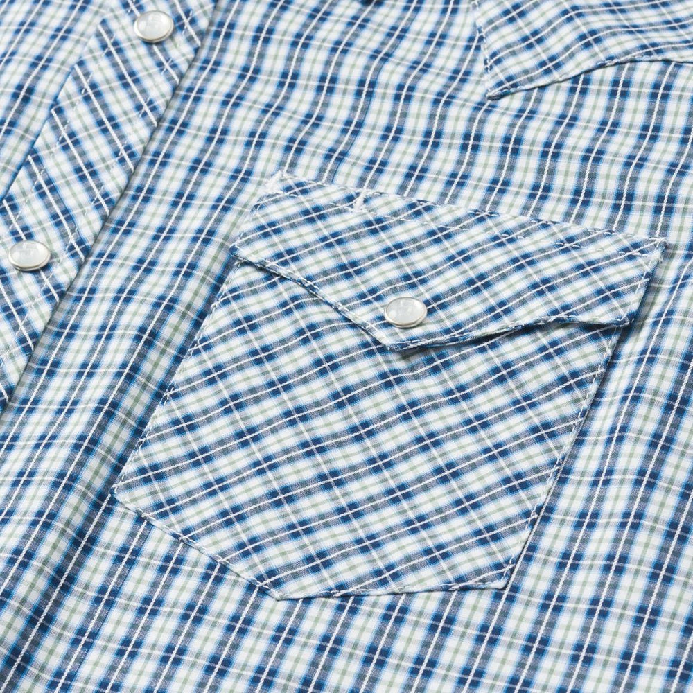 Modern Snap Front Shirt In Mini Check Blue | Men Stetson Modern Cut