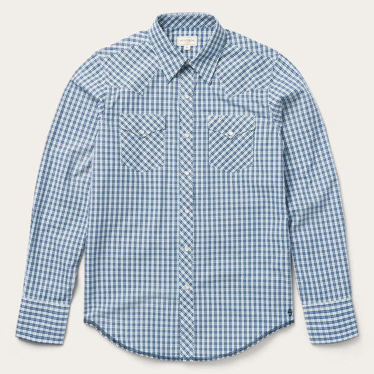 Modern Snap Front Shirt In Mini Check Blue | Men Stetson Western Shirts