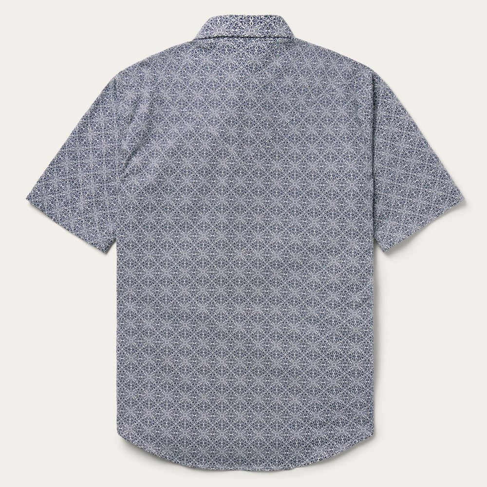 Navy Print Short Sleeve Western Shirt Blue | Men Stetson Classic Cut