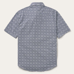 Navy Print Short Sleeve Western Shirt Blue | Men Stetson Classic Cut