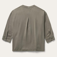 Olive Twill Peasant Blouse Green | Women Stetson Blouses