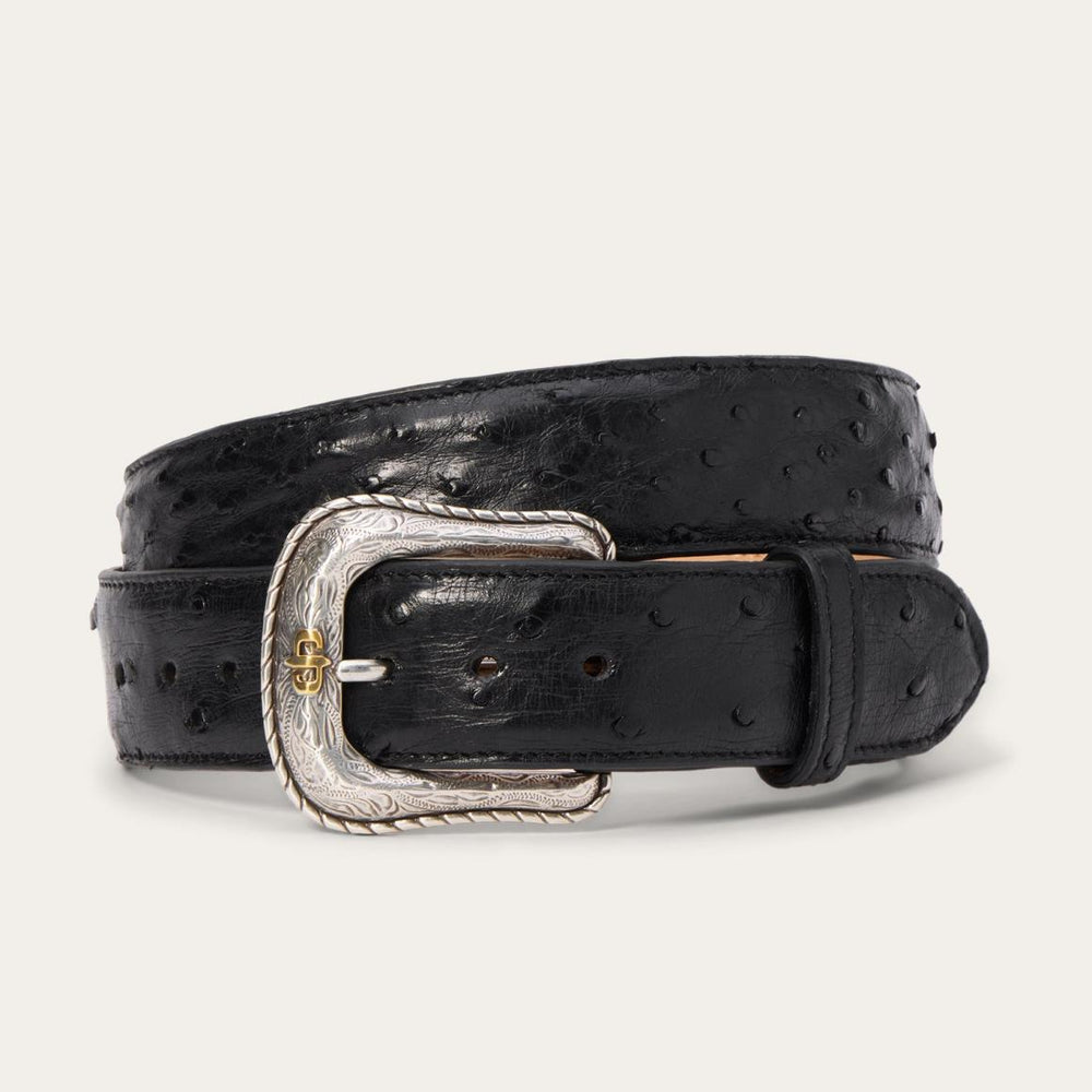 Ostrich Western Tab Belt Black | Men Stetson Belts