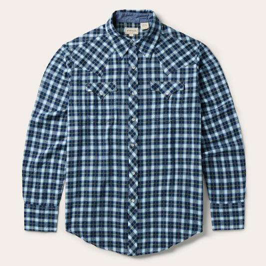 Plaid Twill Dobby Western Shirt Blue | Men Stetson Western Shirts