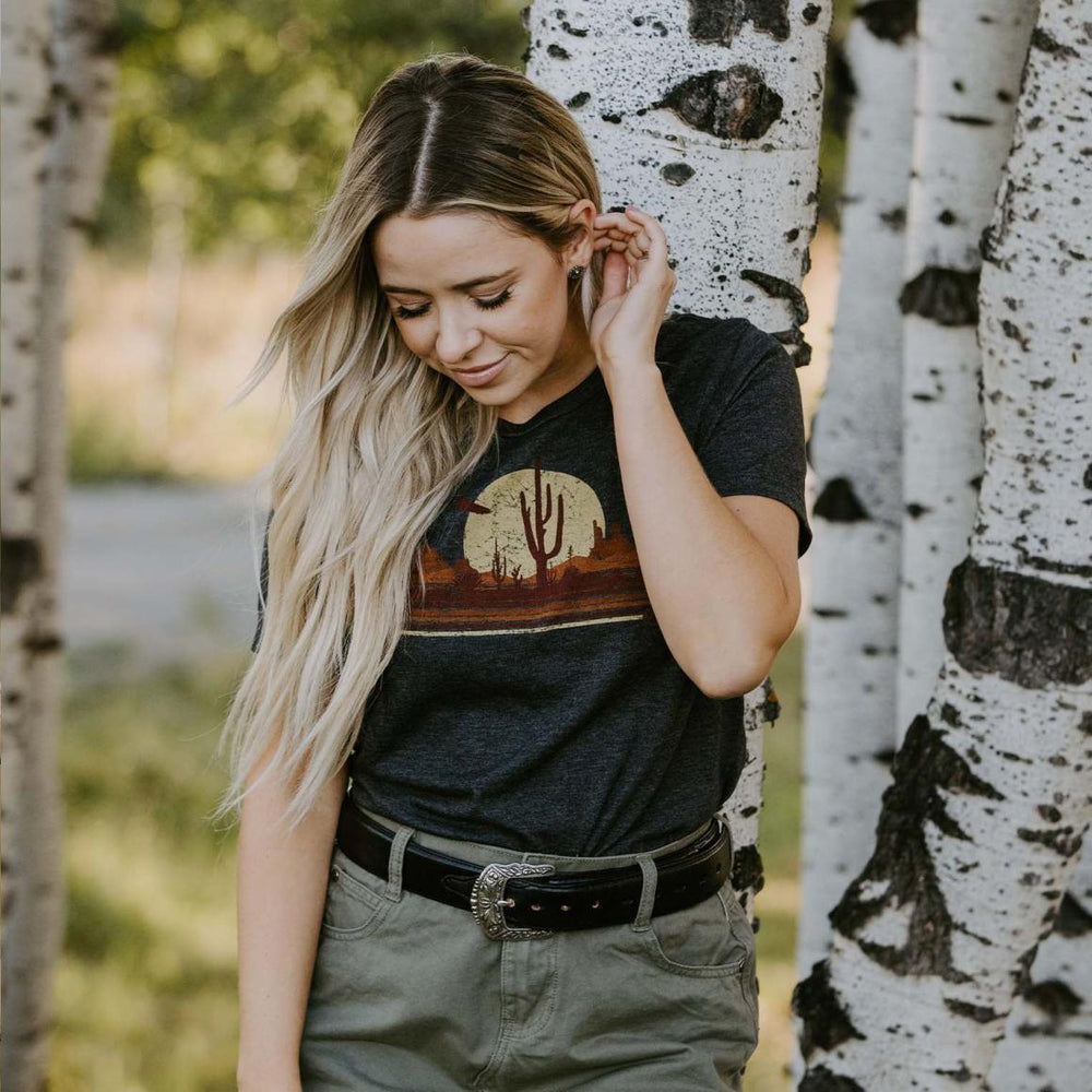 Riding Into The Sunset Graphic Tee Grey | Women Stetson Tees